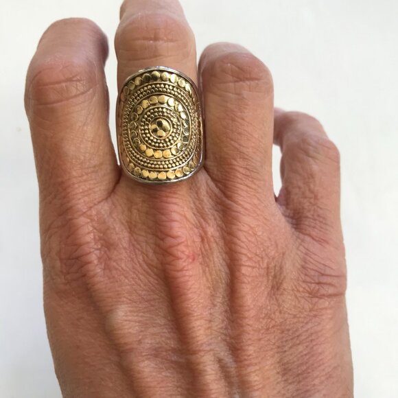 Anna Beck Classic Saddle RIng Womens 9 Two Tone 18K Gold .925 Sterling Silver - Picture 14 of 15